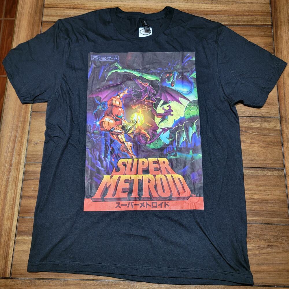 Official Nintendo Super Metroid Unisex Black Tee (Gildan) - Size Large